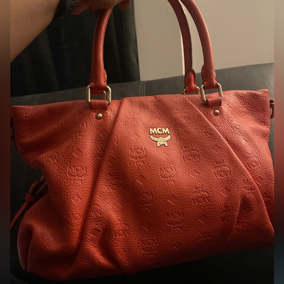 MCM Orange Monogram Embossed Leather Medium Handbag NO crossbody strap AUTH - Picture 4 of 16